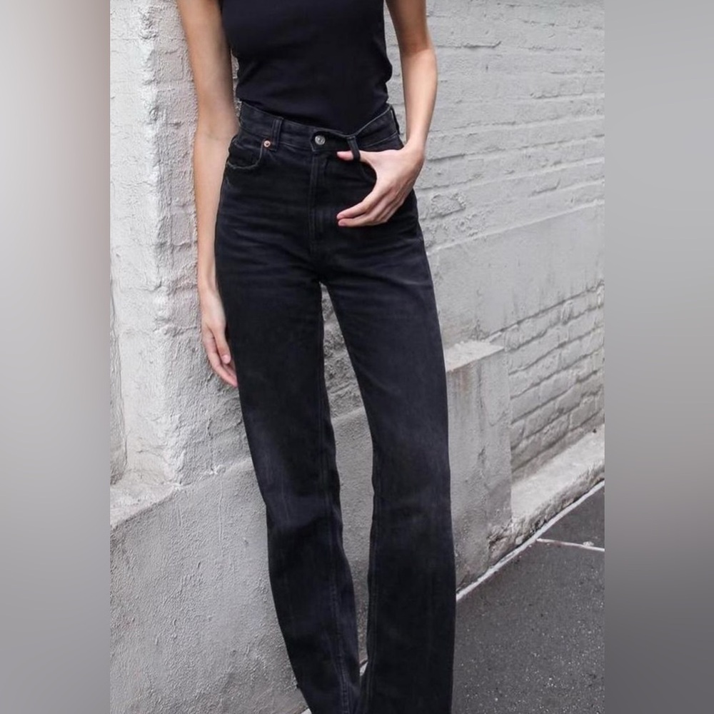 ZARA | mid rise full length slim jeans | gray/black | 0